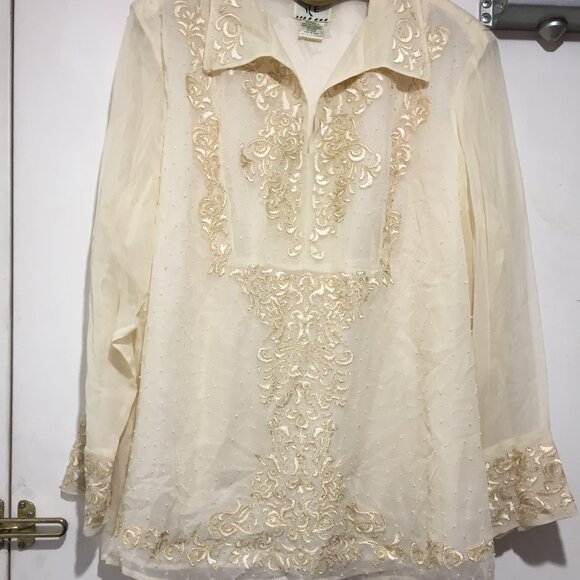 VINTAGE ILE EMBROIDERED EMBELLISHED SILK BLOUSES SIZE 2XL - Picture 1 of 10